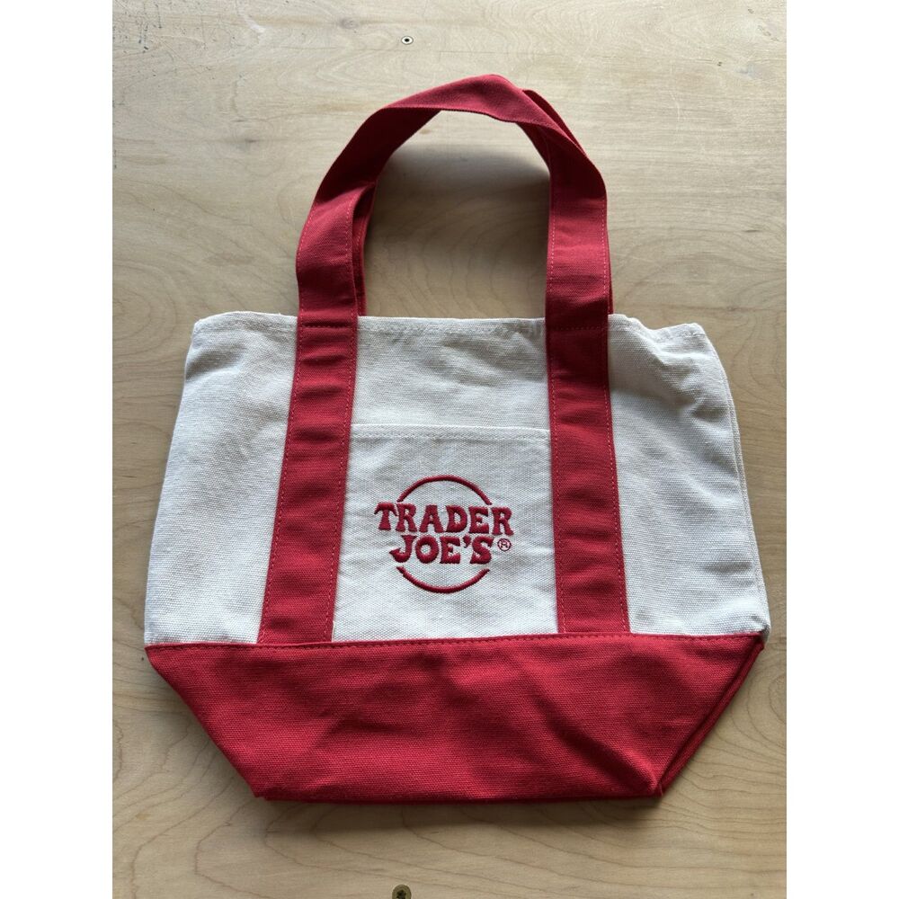 NWT Trader Joe’s Mini Canvas Tote Bag Red Limited Edition Reusable Grocery Tote